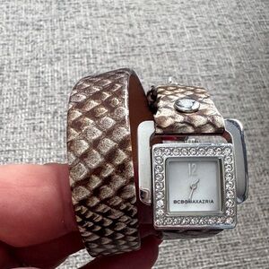 BCBGMaxAzria Brown Snake Print Wrap Watch